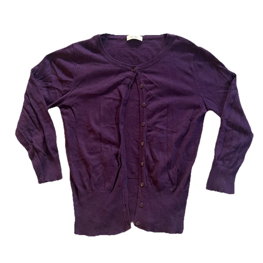 Amelia Women’s Purple Cardigan M Jewel Tone Classic Minimalist Dark Academia - Picture 1 of 7